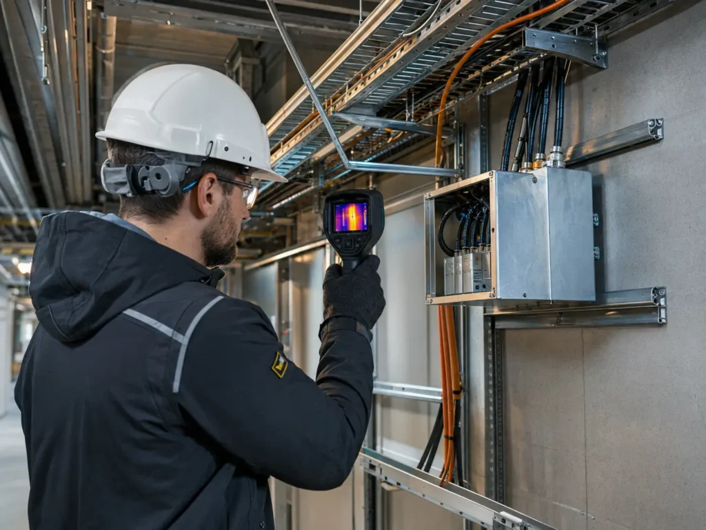 Elektrikas termovizoriumi tikrina elektros kabelių trasą
